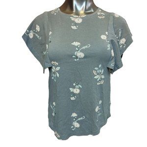 Melrose & Market Nordstrom Women's Black Floral Basic Flutter Sleeve Top XXS